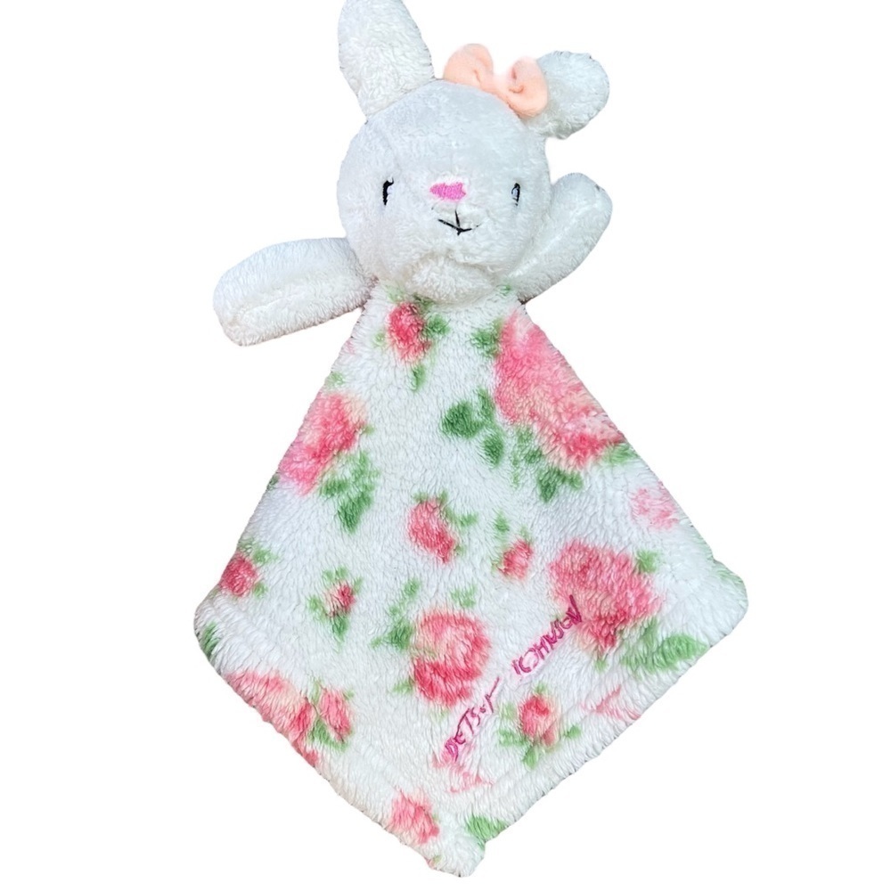 Betsey Johnson Baby Pink Rose Floral Plush Bunny Lovey Security Blanket Cottage